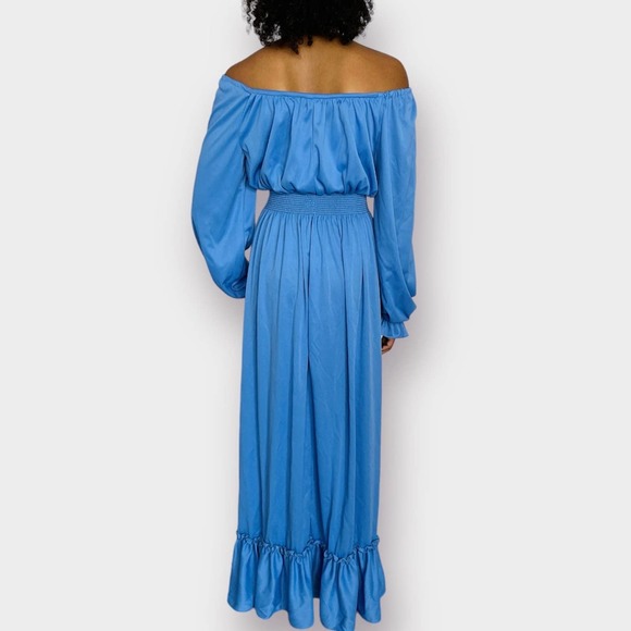 70s Blue Long Sleeve Maxi Dress - Picture 3 of 5